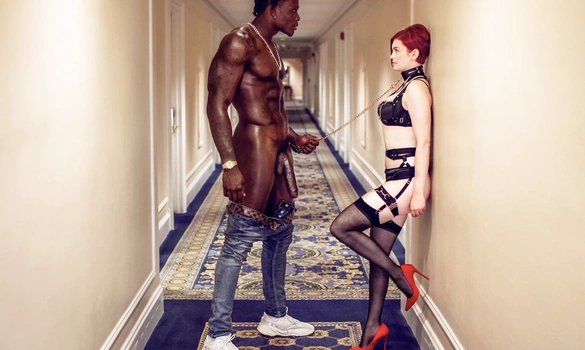 Реально большой член негра чуть не порвал кунку рыжеволосой даме